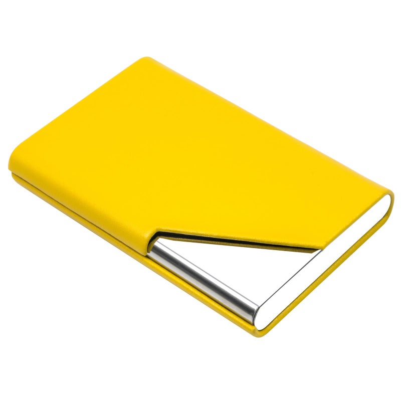 Padike Business Card Holder, Upgraded Leather Business Card Case Pocket Card Holders for Men or Women, Metal Slim Name Card Holder RFID Blocking Business Card Carrier with Magnetic Closure (Y-YE) - Image 1